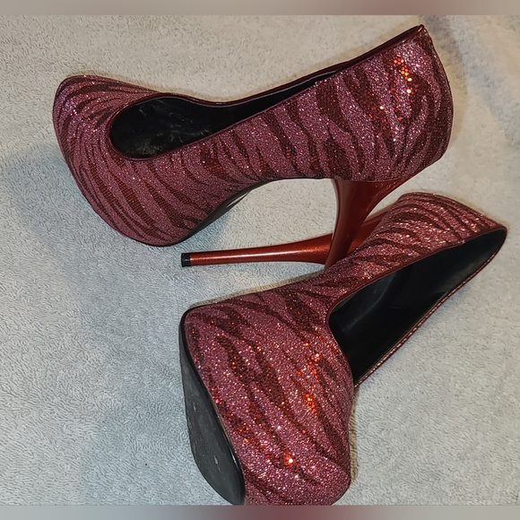 Pink and Red Sparkly Zebra Heels - Picture 3 of 3